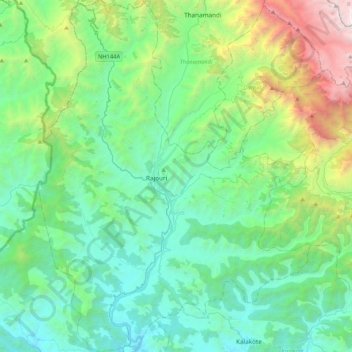 Rajauri topographic map, elevation, terrain