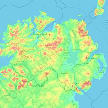 Nordirland topographic map, elevation, terrain