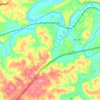 Kingston Springs topographic map, elevation, terrain