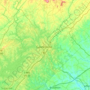 Hall County topographic map, elevation, terrain