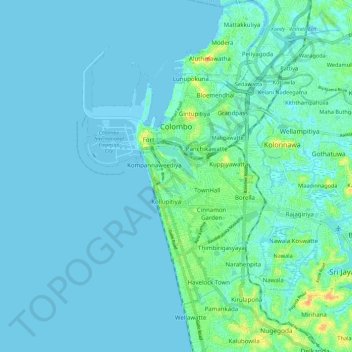 Colombo topographic map, elevation, terrain