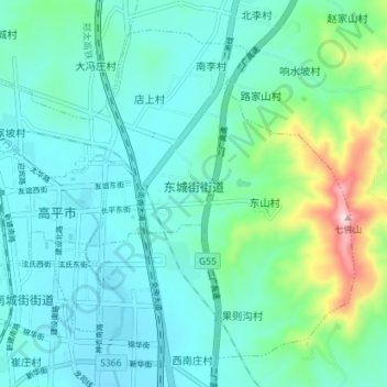 Dongchengjie Subdistrict topographic map, elevation, terrain