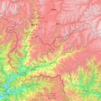 Tawang district topographic map, elevation, terrain
