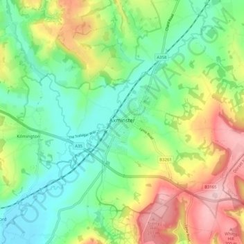 Axminster topographic map, elevation, terrain