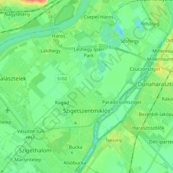 Szigetszentmiklós topographic map, elevation, terrain