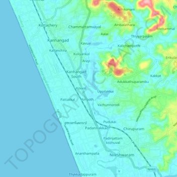 Kanhangad topographic map, elevation, terrain