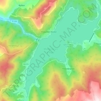Mavrovo Lake topographic map, elevation, terrain