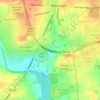 Newtown Creek topographic map, elevation, terrain