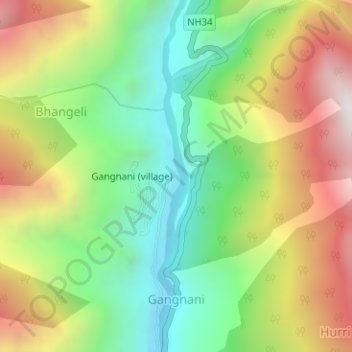 Gangnani topographic map, elevation, terrain