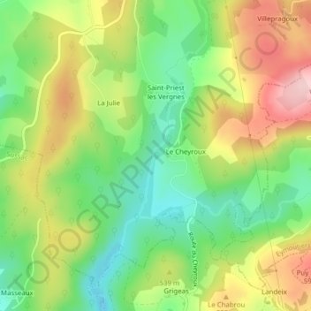 Les Vergnes topographic map, elevation, terrain