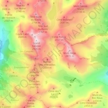 Zone réglementée des Merveilles topographic map, elevation, terrain
