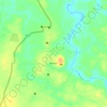 karauli topographic map, elevation, terrain