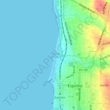 Praia de Espinho topographic map, elevation, terrain