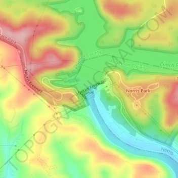 Norris Dam topographic map, elevation, terrain