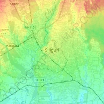 Siliguri topographic map, elevation, terrain