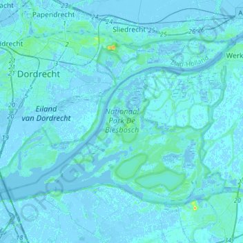 Nationaal Park De Biesbosch topographic map, elevation, terrain