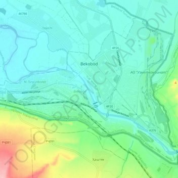 Bekabad topographic map, elevation, terrain