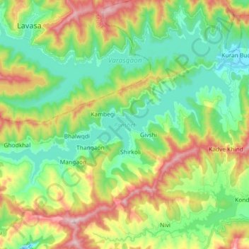 Panshet topographic map, elevation, terrain
