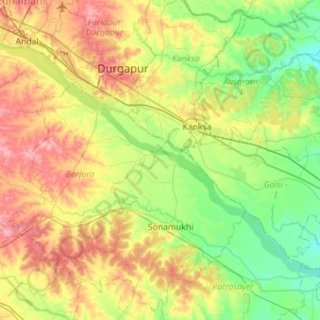Damodar topographic map, elevation, terrain