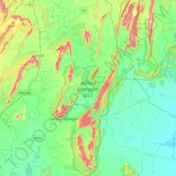 Jamwa Ramgarh WLS topographic map, elevation, terrain