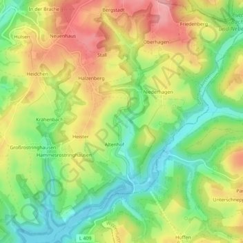 Graben System Haarbach (Quelllauf ohne Anschluß) topographic map, elevation, terrain