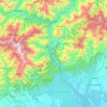 Teesta River topographic map, elevation, terrain