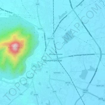 Tiruvannamalai topographic map, elevation, terrain