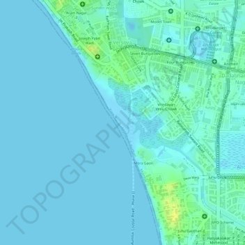 Juhu Beach topographic map, elevation, terrain