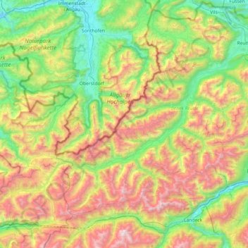 Lechtal topographic map, elevation, terrain