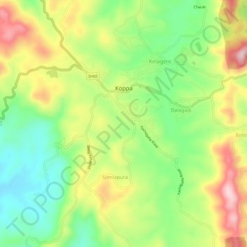 Koppa topographic map, elevation, terrain