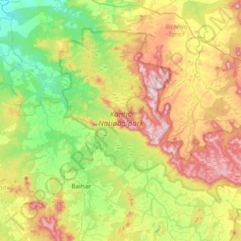 Kanha National Park/Tiger Reserve topographic map, elevation, terrain