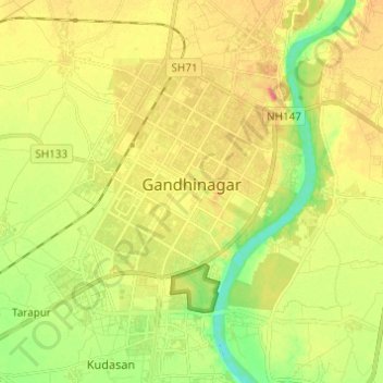 Gandhinagar topographic map, elevation, terrain
