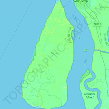 Sagar Island topographic map, elevation, terrain