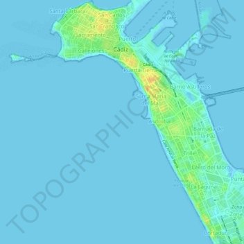 Cádiz topographic map, elevation, terrain