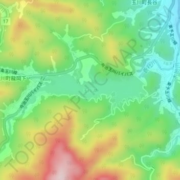 玉川湖 topographic map, elevation, terrain