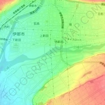三峰川 topographic map, elevation, terrain