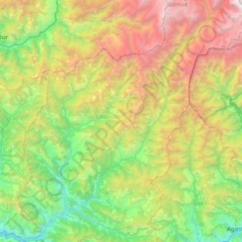 Bhilangna River topographic map, elevation, terrain