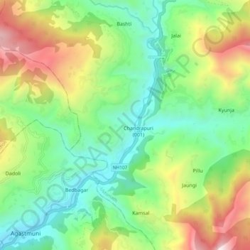 Mandakini River topographic map, elevation, terrain