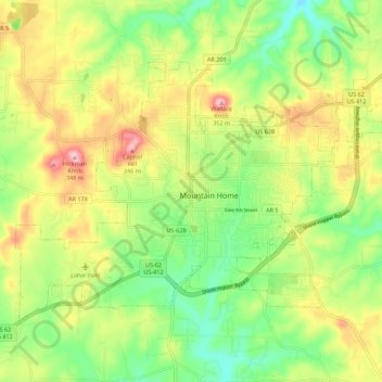 Mountain Home topographic map, elevation, terrain