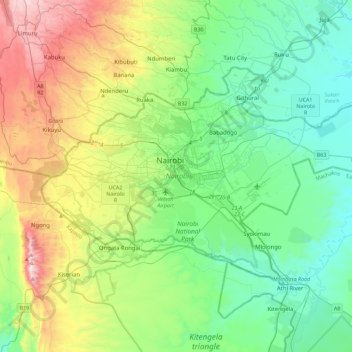 Nairobi topographic map, elevation, terrain