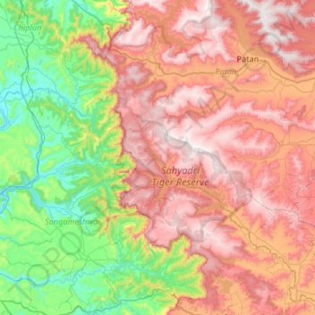 Chandoli National Park topographic map, elevation, terrain