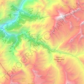 Rishi Ganga topographic map, elevation, terrain