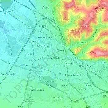 Großwardein topographic map, elevation, terrain