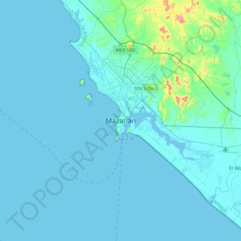 Mazatlán topographic map, elevation, relief
