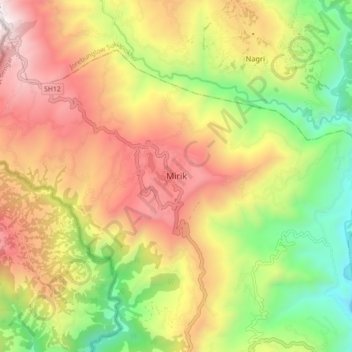 Mirik topographic map, elevation, relief