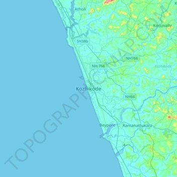 Kozhikode topographic map, elevation, relief
