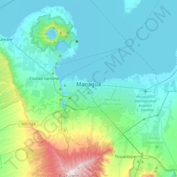 Managua topographic map, elevation, relief