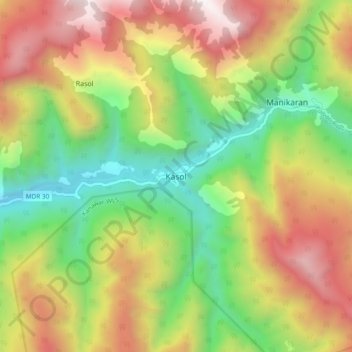 Kasol topographic map, elevation, relief