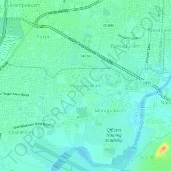 Mugalivakkam topographic map, elevation, relief