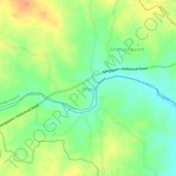 Anjur topographic map, elevation, relief